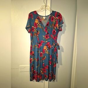Kaileigh XL Floral Wrap Dress in Blue and Red